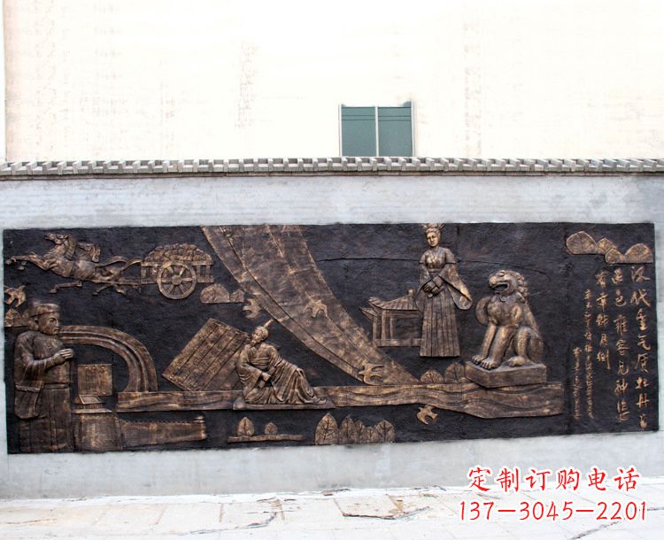 宁波“汉代重气质,牡丹留正色”中国传统文化浮雕壁画,玻璃钢仿铜园林墙壁装饰壁画