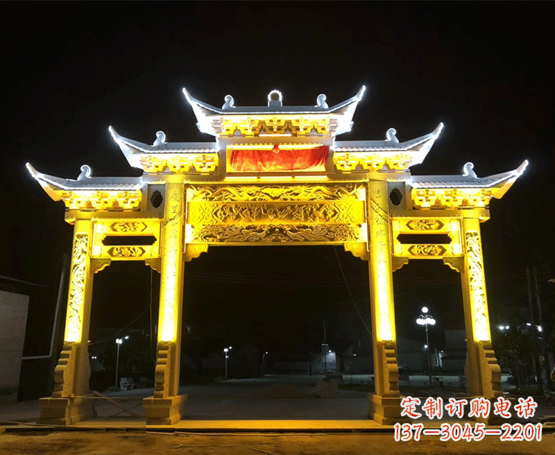 宁波石雕古代牌坊云头柱