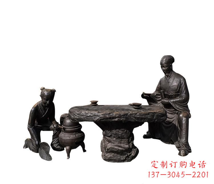宁波熬中药的儿童和老中医铜雕
