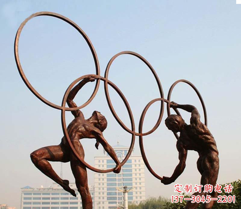 宁波奥运五环和运动员铜雕