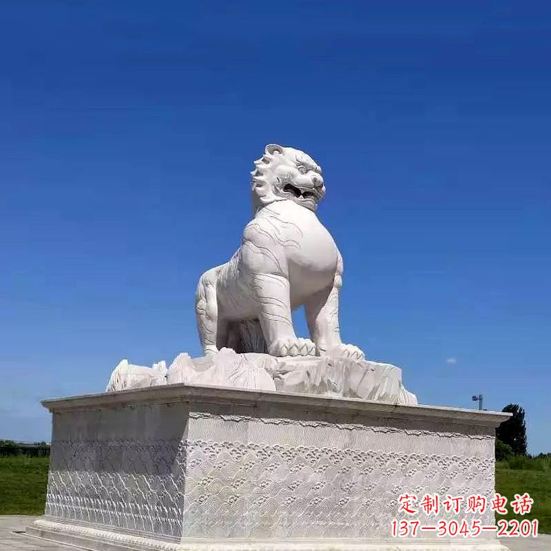 宁波白虎汉白玉石雕-公园广场中国传统文化上古神兽雕塑摆件