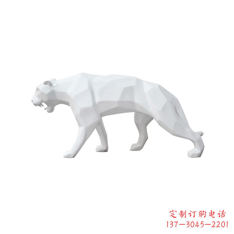 宁波白色几何面抽象豹子玻璃钢雕塑