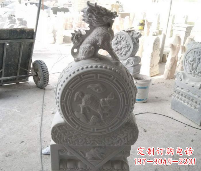 宁波抱鼓石麒麟门墩石雕