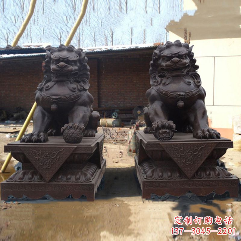 宁波北京狮子铜雕塑-企业商场看门辟邪招财神兽