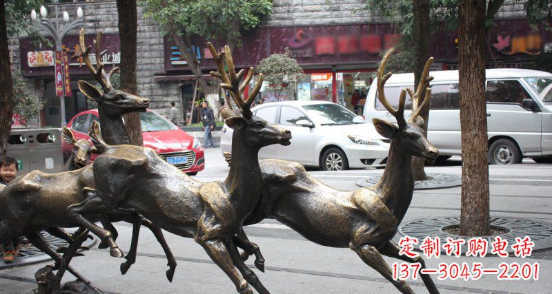 宁波奔跑的梅花鹿街边景观铜雕