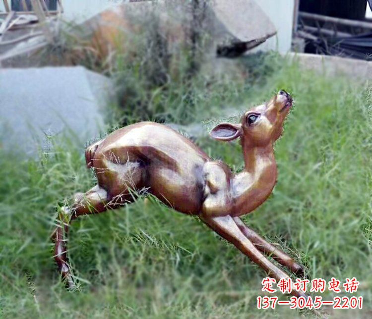 宁波奔跑的小鹿公园玻璃钢仿铜动物摆件