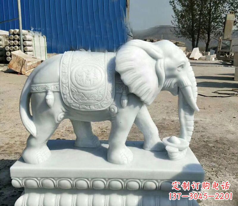 宁波鼻卷元宝的大象汉白玉吉祥如意石雕