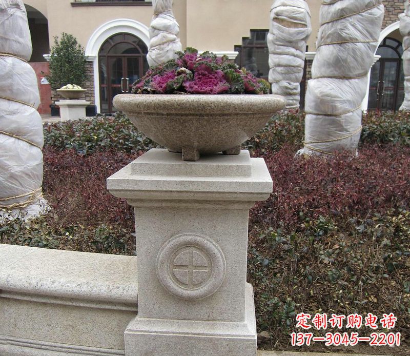 宁波别墅景观大理石花盆石雕_2