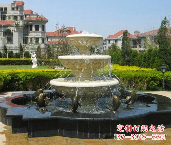 宁波别墅景观多层鲤鱼喷泉石雕