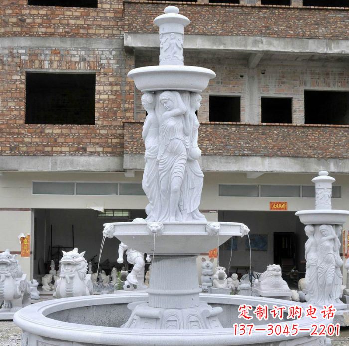 宁波别墅景观汉白玉西方人物喷泉石雕