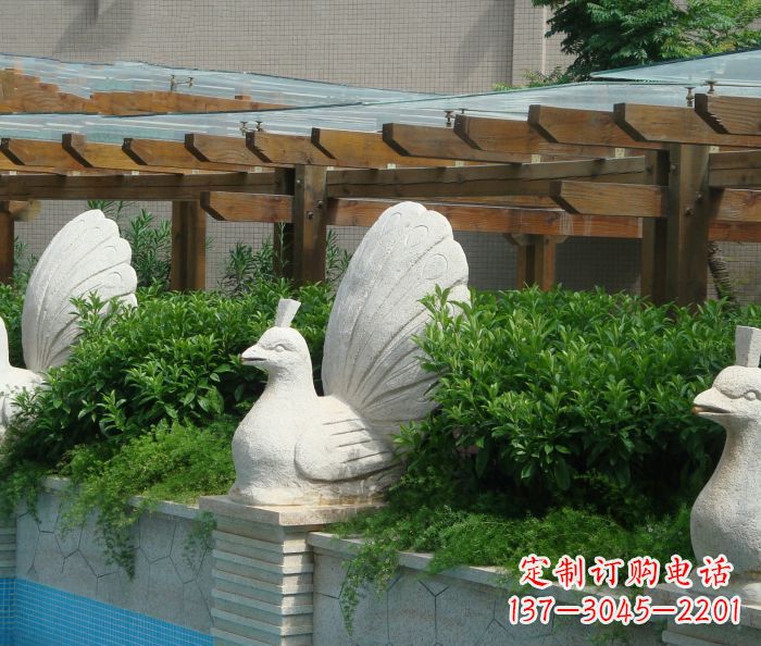 宁波别墅景观孔雀喷泉石雕