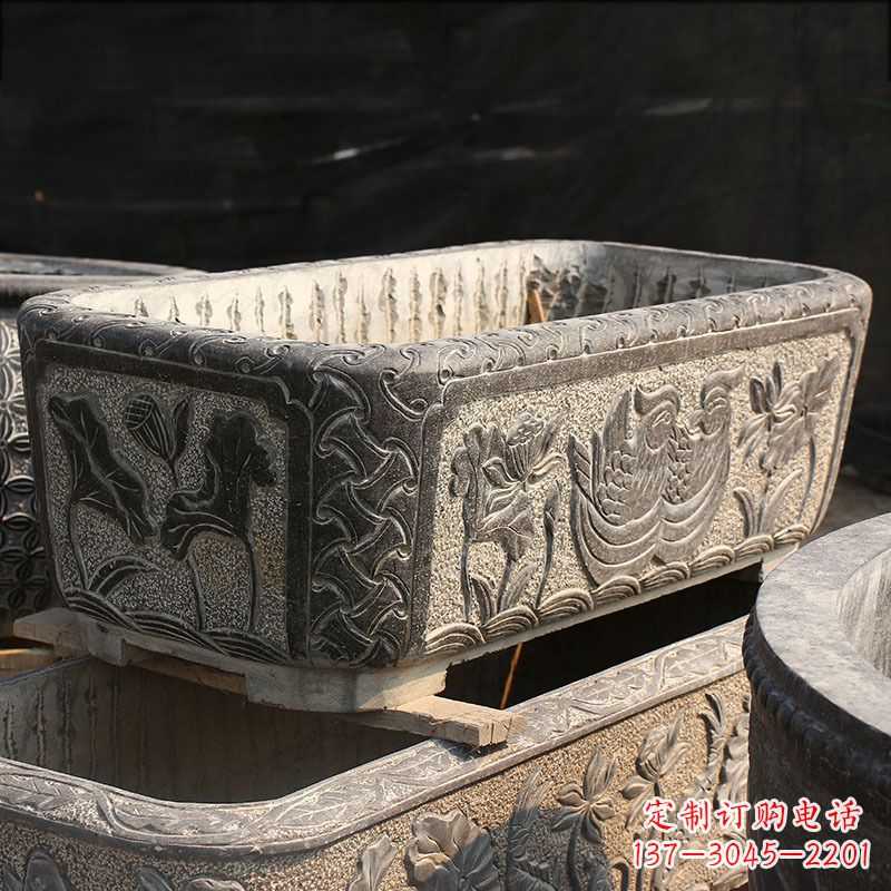 宁波别墅石雕槽水缸