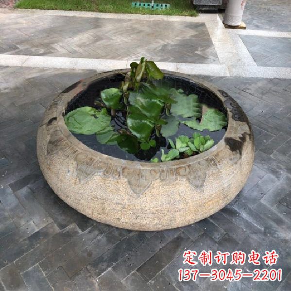 宁波别墅庭院仿古做旧石雕鱼缸