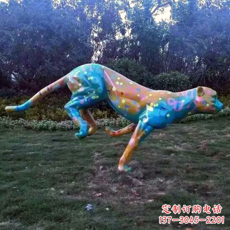 宁波玻璃钢彩绘豹子雕塑艺术精美动物摆件