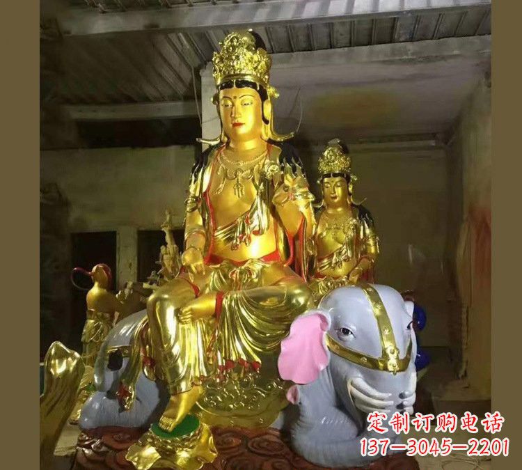 宁波玻璃钢乘大象的普贤菩萨雕塑