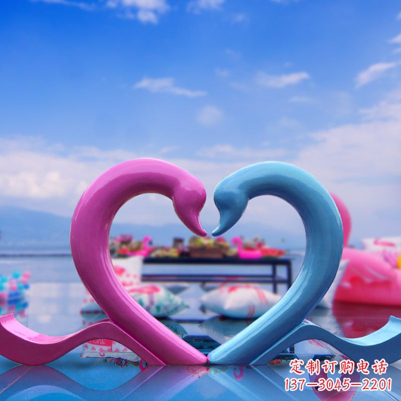 宁波玻璃钢抽象爱心天鹅雕塑摆件-旅游景区商场拍照美陈雕塑