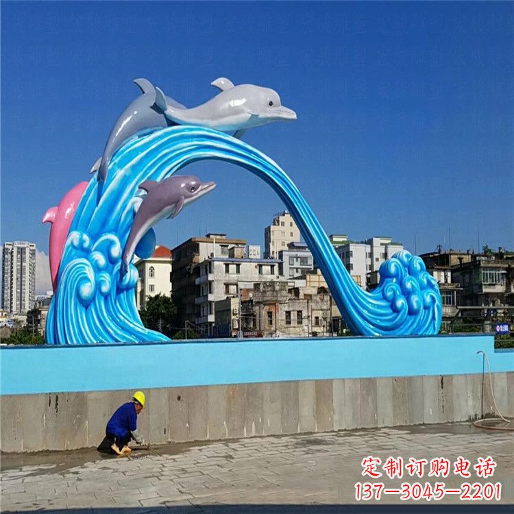 宁波玻璃钢大型景观海豚雕塑-游泳馆游乐场景观雕塑