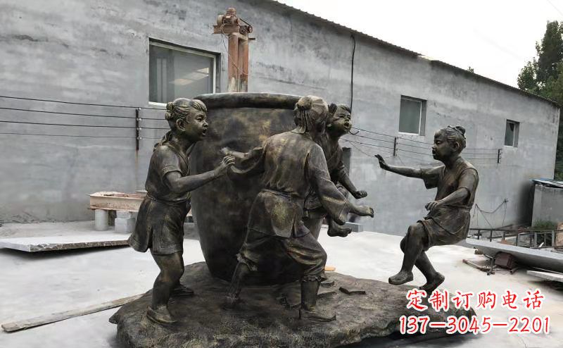 宁波玻璃钢仿铜古代寓言故事司马光砸缸雕塑