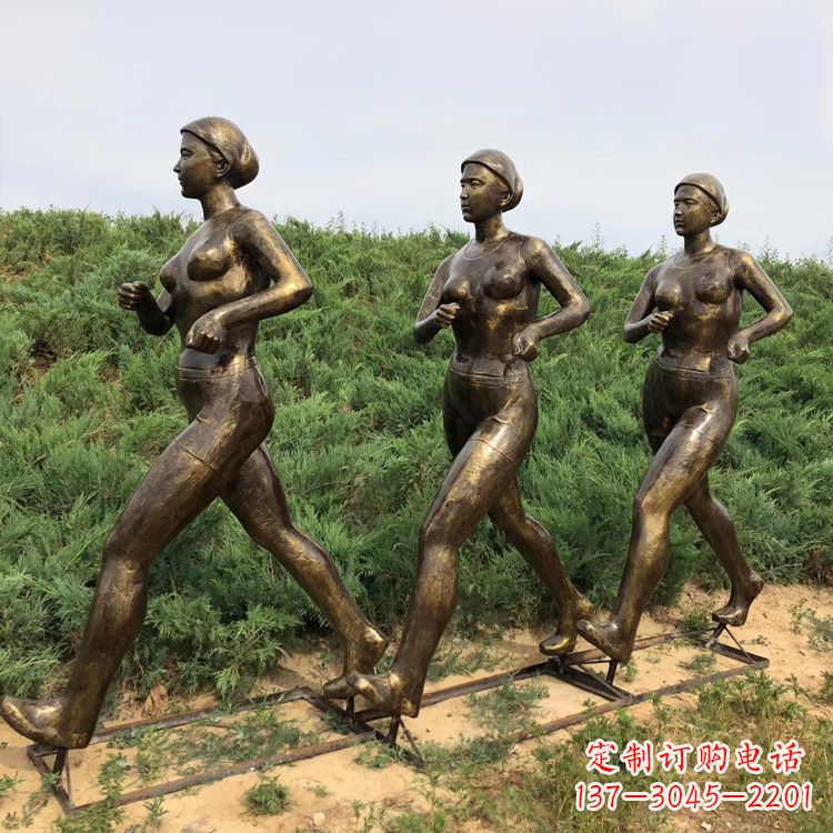 宁波玻璃钢仿铜跑步女人雕塑