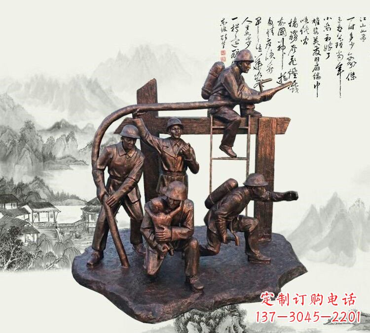 宁波玻璃钢仿铜消防员雕塑传承英雄豪情