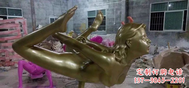宁波玻璃钢仿铜瑜伽女人人物雕塑