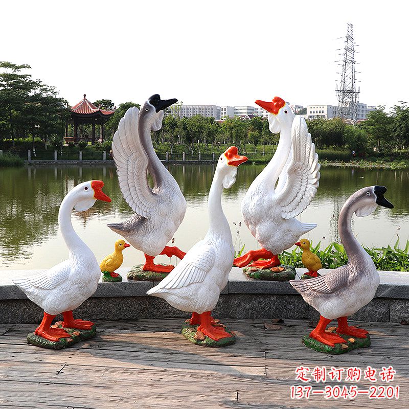 宁波玻璃钢仿真大白鹅雕塑-公园园林水景动物摆件