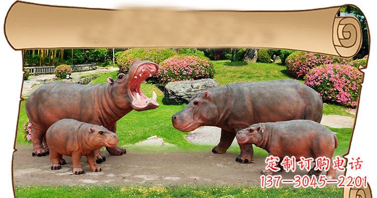 宁波玻璃钢仿真动物河马雕塑