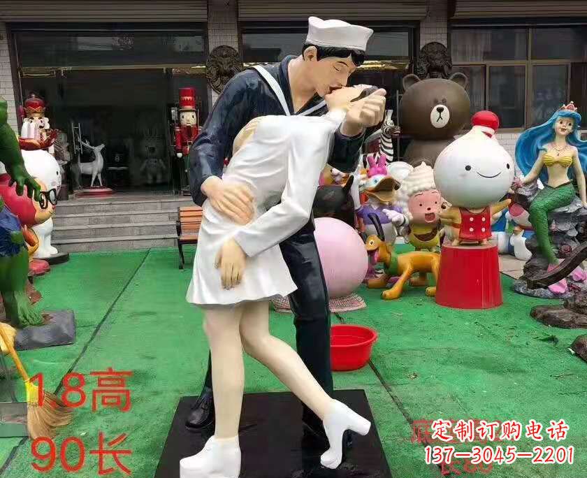 宁波玻璃钢仿真亲吻情侣雕塑婚庆景观雕塑