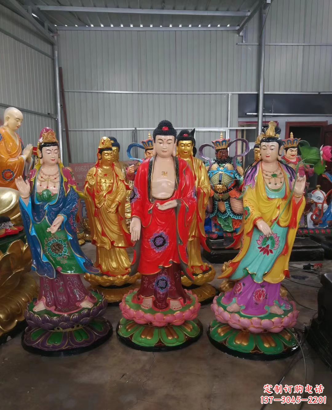 宁波玻璃钢佛像彩绘西方三圣雕塑