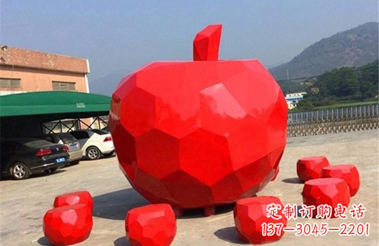 宁波玻璃钢公园彩绘几何苹果雕塑