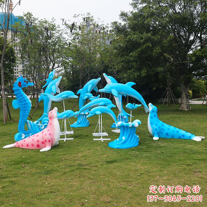 宁波玻璃钢海豚彩绘雕塑