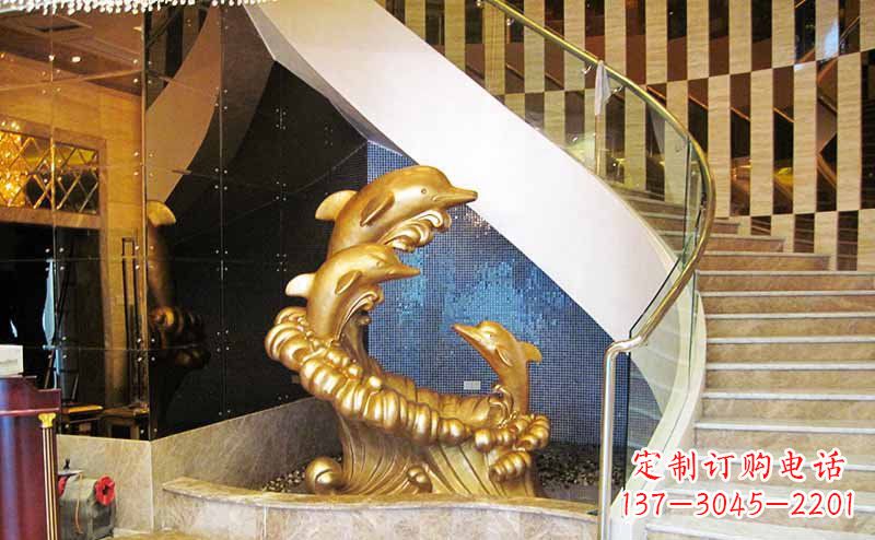 宁波玻璃钢海豚仿铜动物雕塑