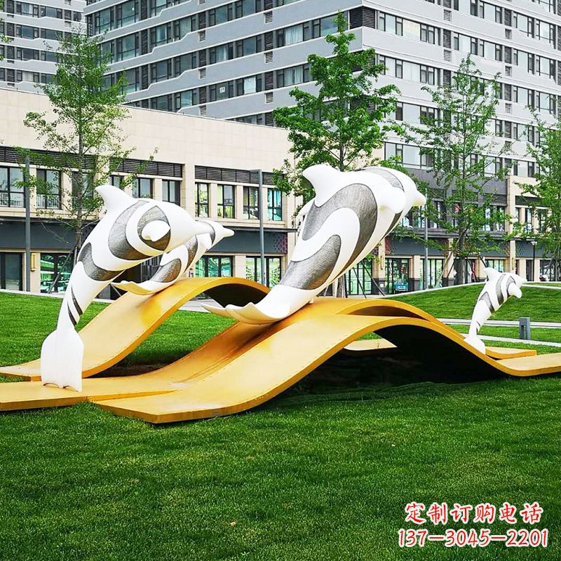 宁波玻璃钢海豚景观雕塑-城市园林创意动物景观雕塑