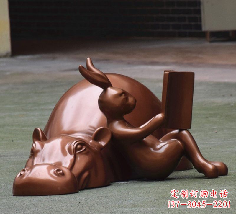宁波玻璃钢河马仿铜动物雕塑