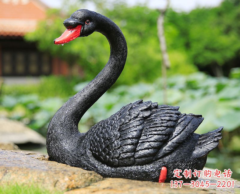 宁波玻璃钢黑色天鹅雕塑-公园园林动物摆件