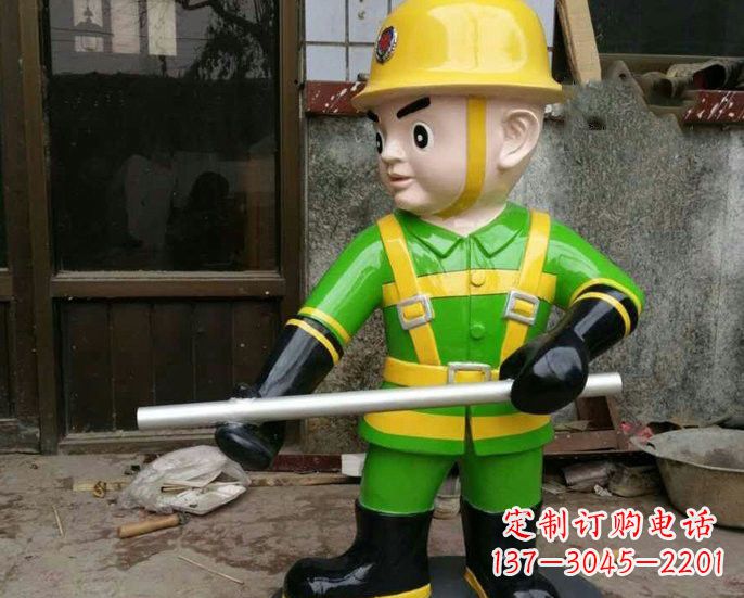 宁波玻璃钢卡通消防员雕塑