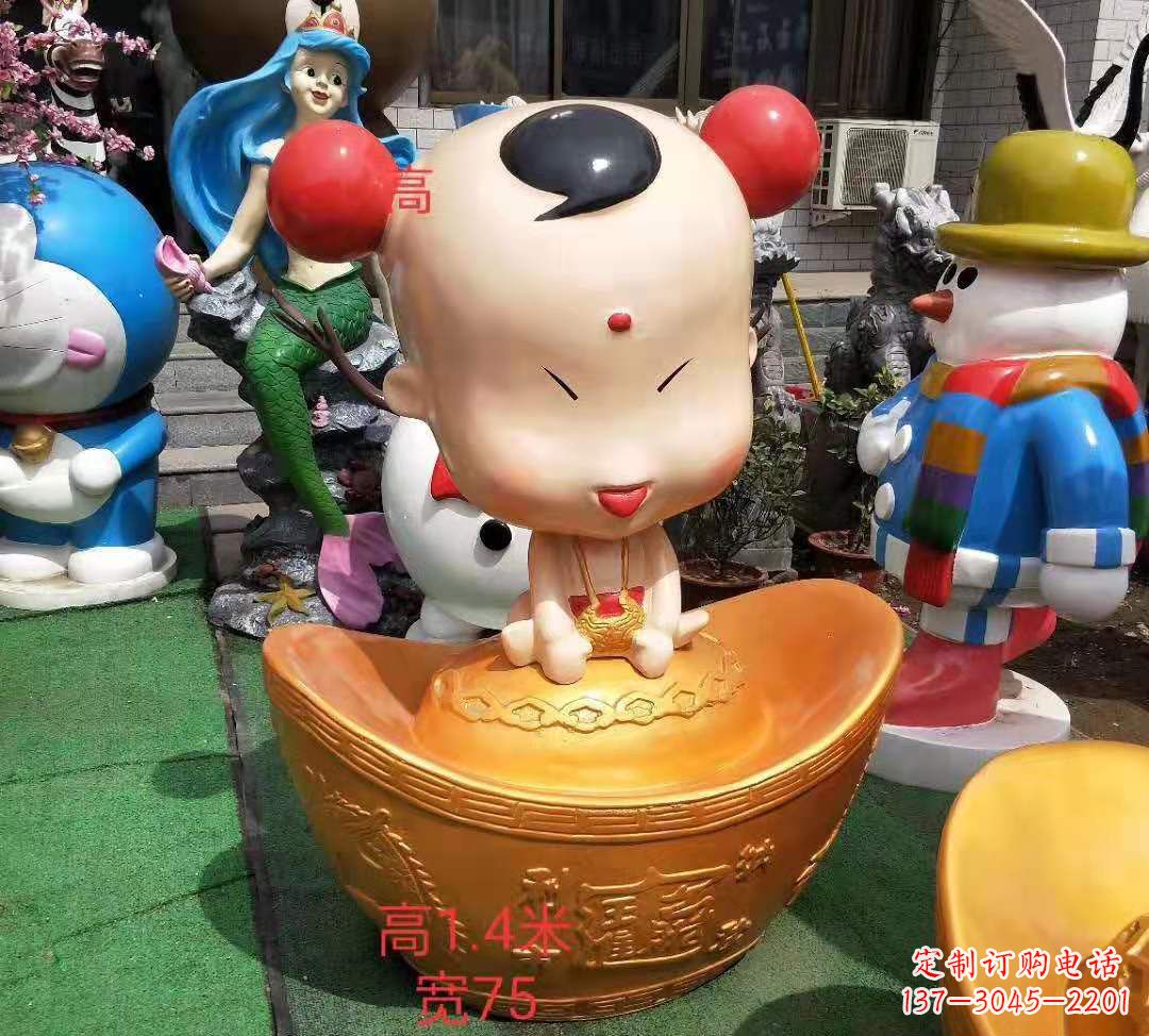 宁波玻璃钢元宝娃娃雕塑招财进宝