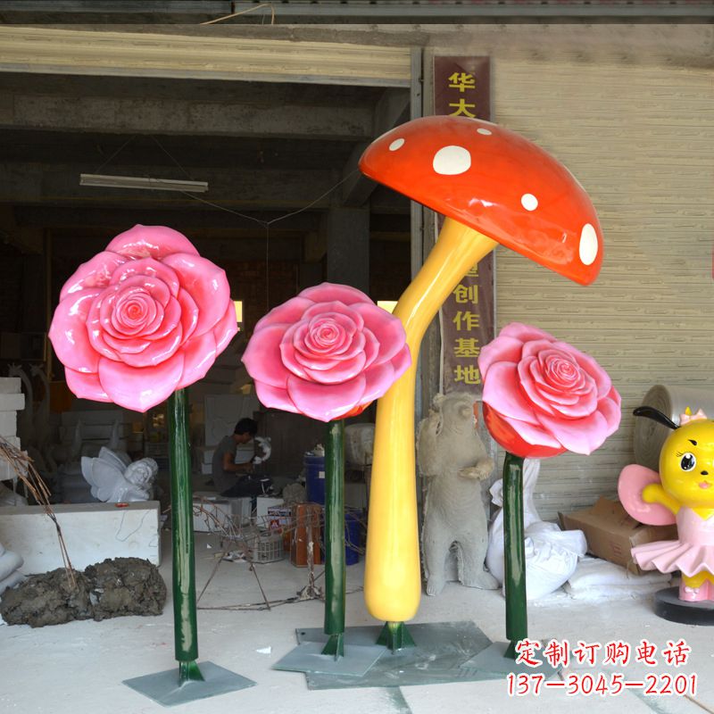 宁波玻璃钢玫瑰花雕塑摆件