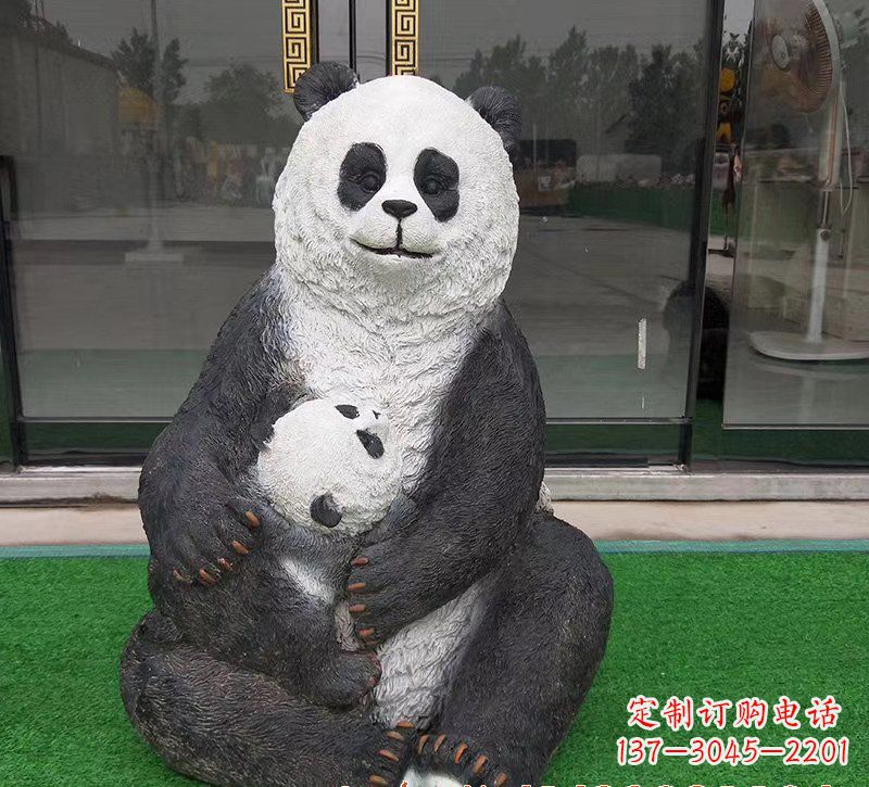 宁波玻璃钢母子熊猫雕塑