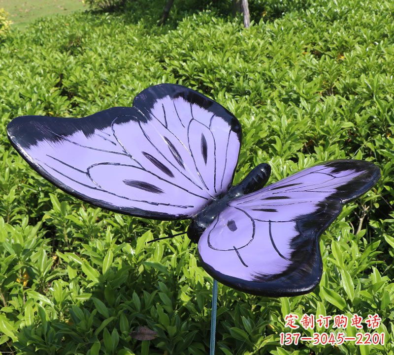 宁波玻璃钢树脂仿真蝴蝶插件紫黑色昆虫雕塑