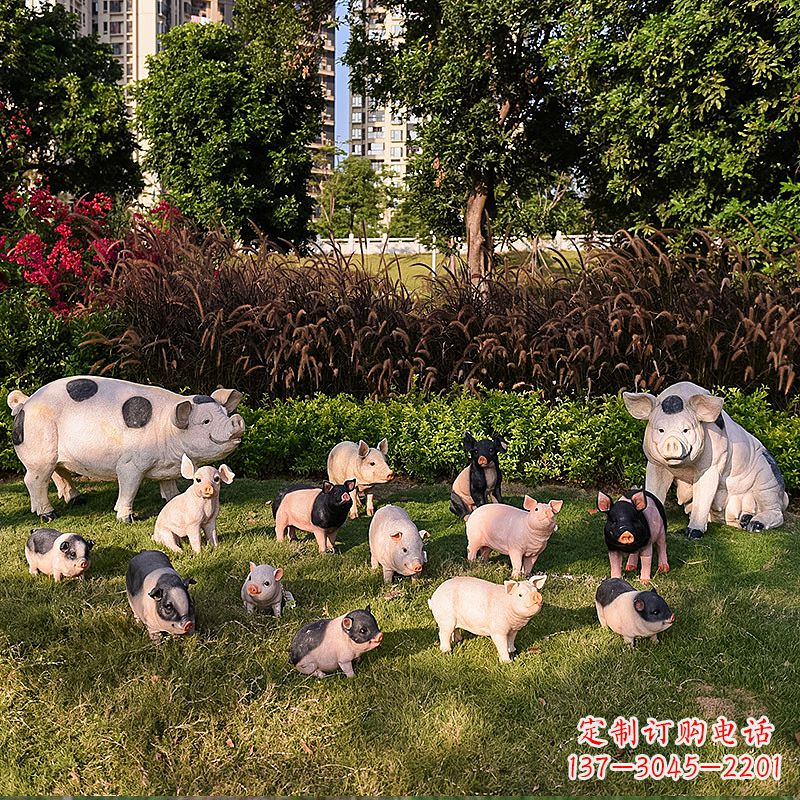 宁波玻璃钢树脂仿真猪雕塑-公园农家院仿真动物雕塑摆件