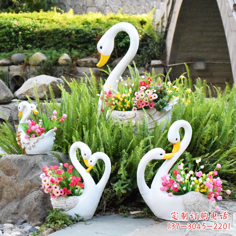 宁波玻璃钢天鹅花盆雕塑