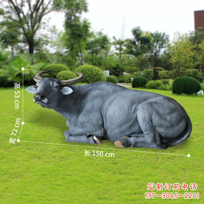 宁波玻璃钢卧姿水牛雕塑——给人以宁静自然的感受