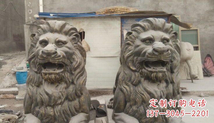 宁波玻璃钢西洋趴狮仿铜动物雕塑