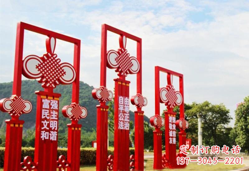 宁波不锈钢城市中国结社会主义核心价值观雕塑展现社会主义核心价值观