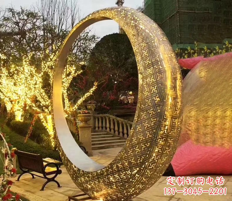 宁波不锈钢抽象发光月亮雕塑