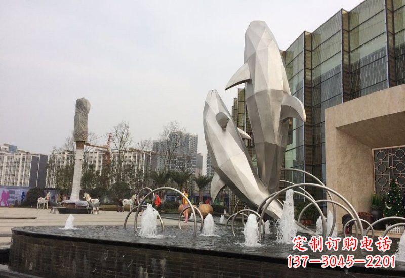 宁波不锈钢抽象块面海豚雕塑