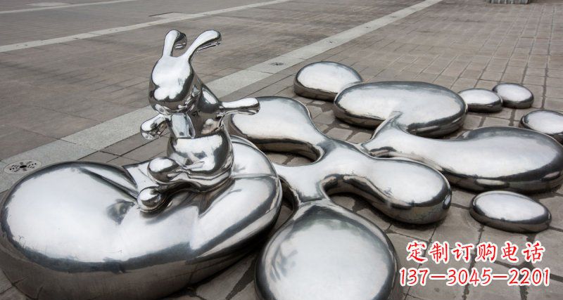 宁波不锈钢兔子雕塑——精美的水滴广场装饰