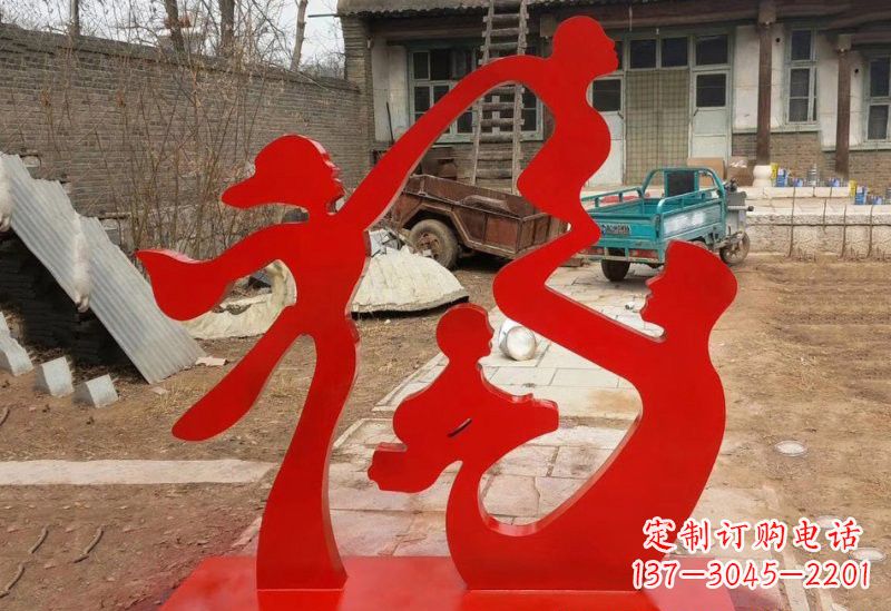 宁波不锈钢抽象一家四口福字雕塑