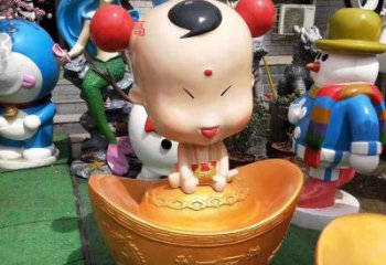 宁波玻璃钢元宝娃娃雕塑招财进宝